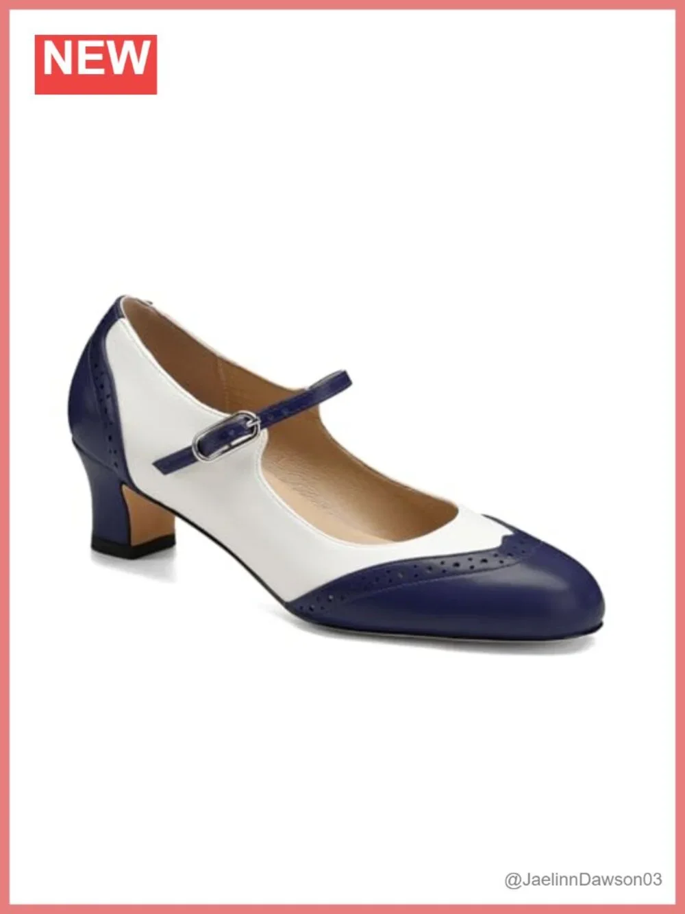 Womens Kitten Heel Two Tone Wingtip Mary Jane Pumps Oxford Style Ankle Strap